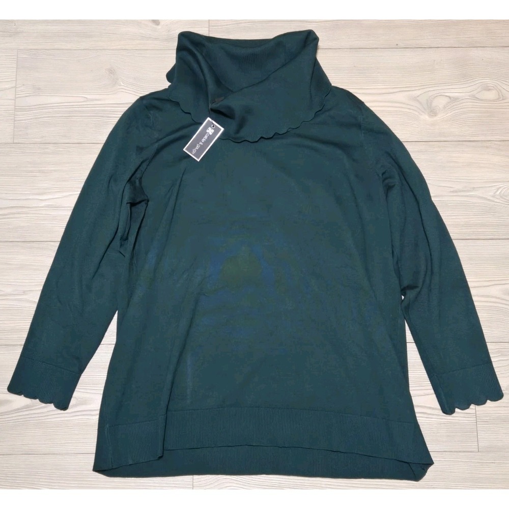Cable & Gauge Women's Ponderoser Pine Green Cowl Neck‎ Pullover Sweater 1X NWT